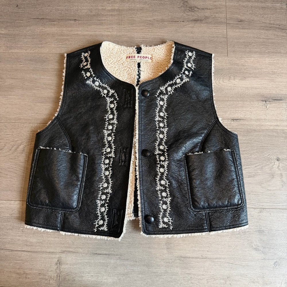 Free People Travelers Reversible Leather Vest - size small